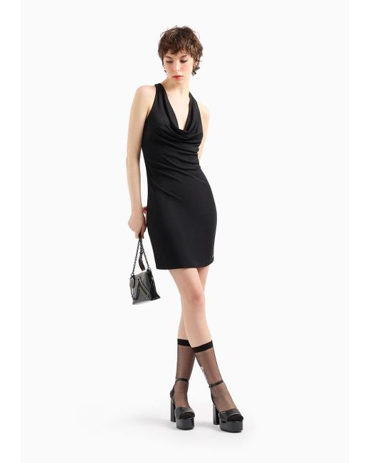 Armani Exchange Black Matte Sleeveless Deep Neckline Jersey Dress