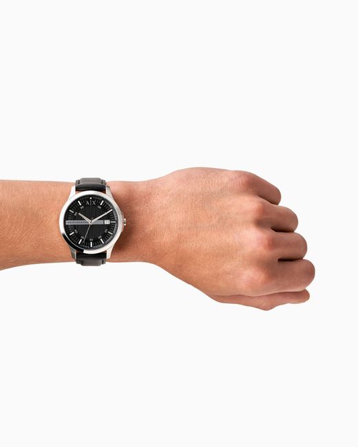 ARMANI EXCHANGE White Three-Hand Watch With Leather Strap for men