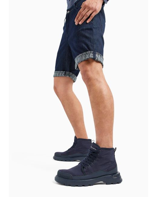 Armani Exchange Blue J65 Stretch Denim Shorts With Turn-up Hem for men