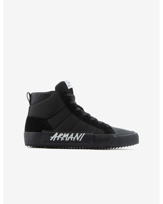 Armani Exchange Black Graffiti Logo High Top Sneakers for men