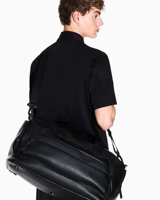 ARMANI EXCHANGE Black Rectangular Duffel Bag With External Pocket for men