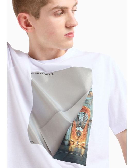 T-shirt Regular Fit In Jersey Di Cotone Con Stampa Fotografica di Armani Exchange in White da Uomo