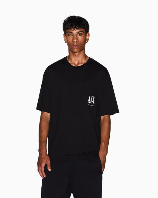 ARMANI EXCHANGE Black Cotton Jersey T-Shirt With Crewneck And Pocket Icon for men