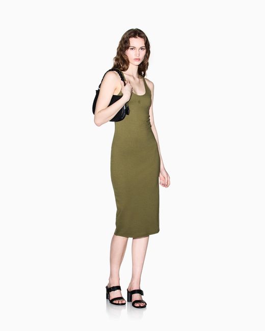 ARMANI EXCHANGE Green Fitted Sleeveless Midi Dress