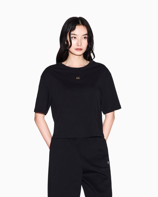 ARMANI EXCHANGE Black Cropped Cotton Jersey T-Shirt