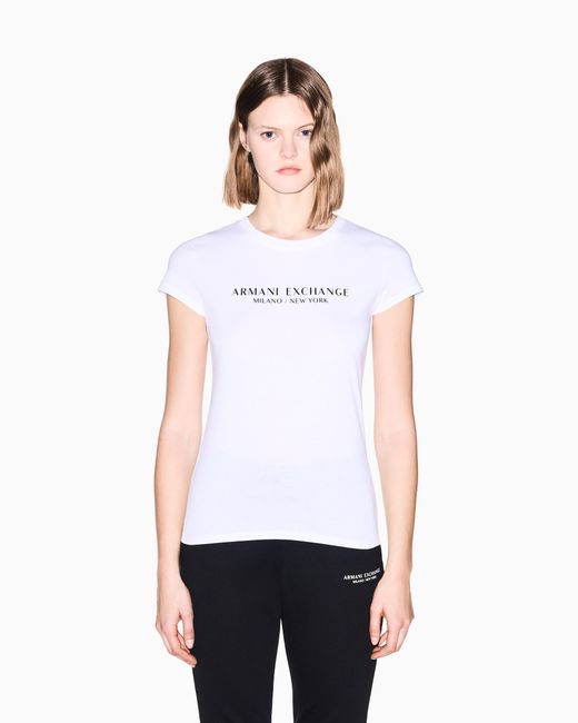 ARMANI EXCHANGE White Slim Fit T-Shirt With Milan New York Print