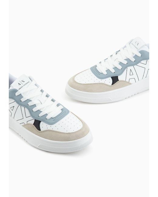 Armani Exchange White Sneakers In Technical Fabric And Suede for men