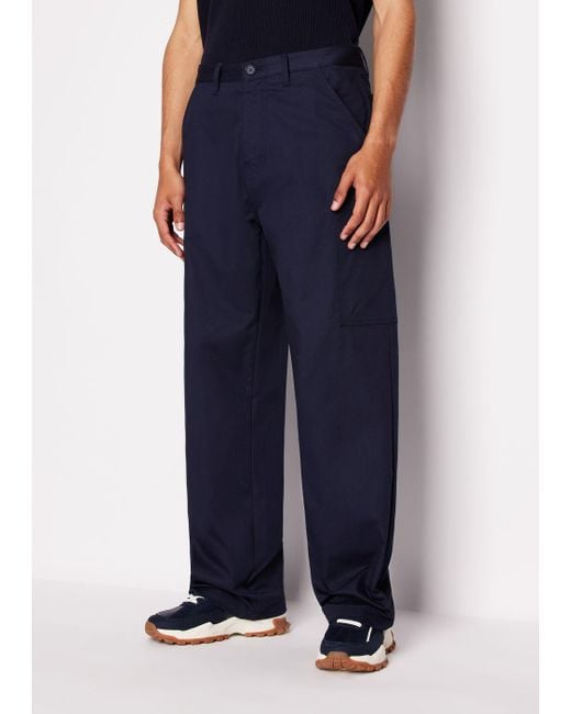 Pantaloni Chino Con Gamba Ampia In Gabardine Di Cotone di Armani Exchange in Blue da Uomo