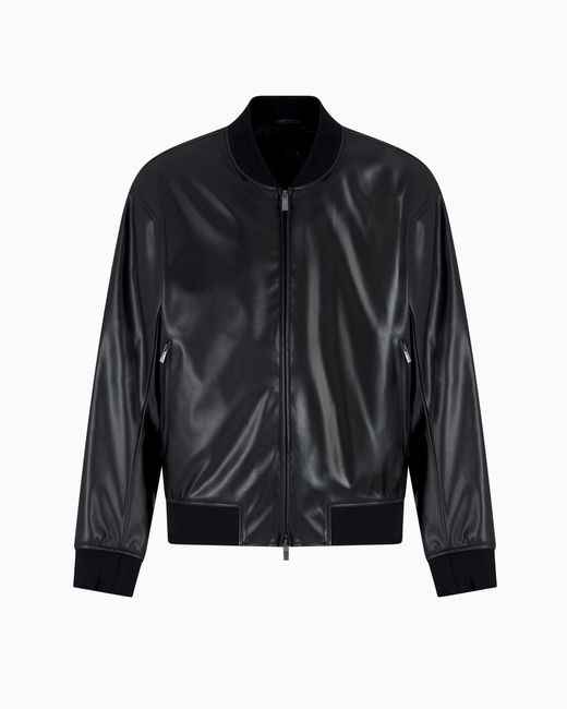ARMANI EXCHANGE Black Shiny Faux Leather Jacket for men