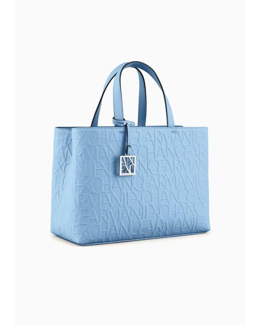 Armani Exchange Blue Embossed Medium Tote Bag