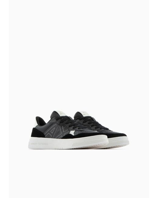 Armani Exchange Black Suede Stitched Logo Sneakers for men
