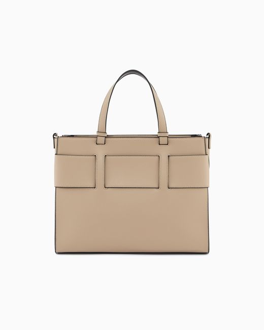 ARMANI EXCHANGE Natural Large Tote Bag With Double Handles And Shoulder Strap