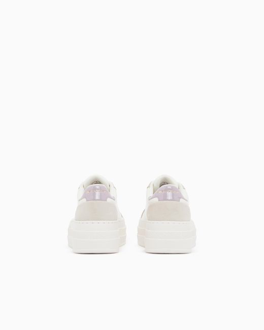 ARMANI EXCHANGE White Low Cut Sneakers With Coated And Split Leather Upper