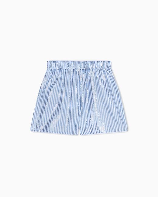 ARMANI EXCHANGE Blue Striped Shorts With Sequins