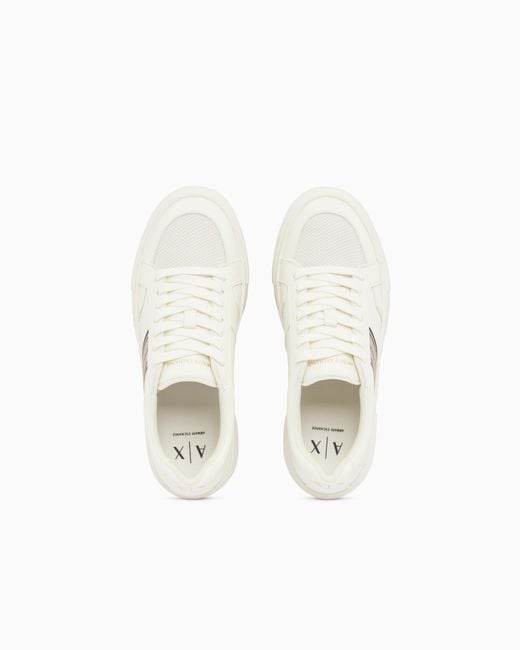 ARMANI EXCHANGE White Low Cut Sneakers With Mesh And Mini-Tumbled Finish