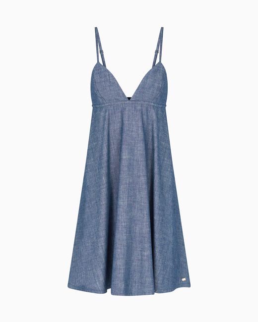 ARMANI EXCHANGE Blue Cotton Chambray Pleated Dress