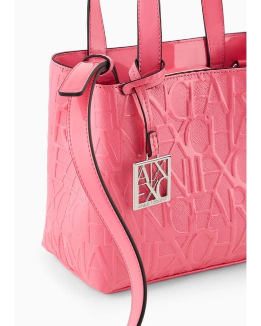 Shopper Con Lettering Logo Impresso All-over di Armani Exchange in Pink