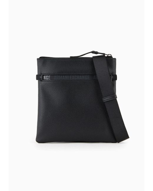 Armani Exchange Black Logo Tape Flat Crossbody Bag for men