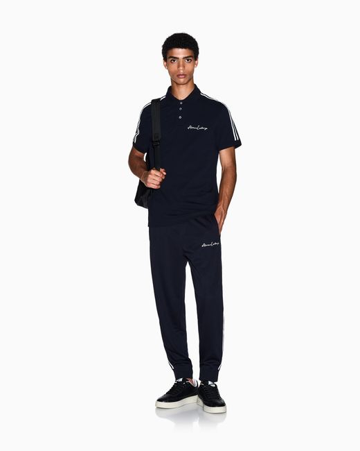ARMANI EXCHANGE Blue Stretch Cotton Piquet Polo With Stripes And Logo Essential for men
