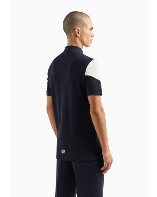 Armani Exchange Blue Regular Fit Polo Shirt In Color Block Piquet for men