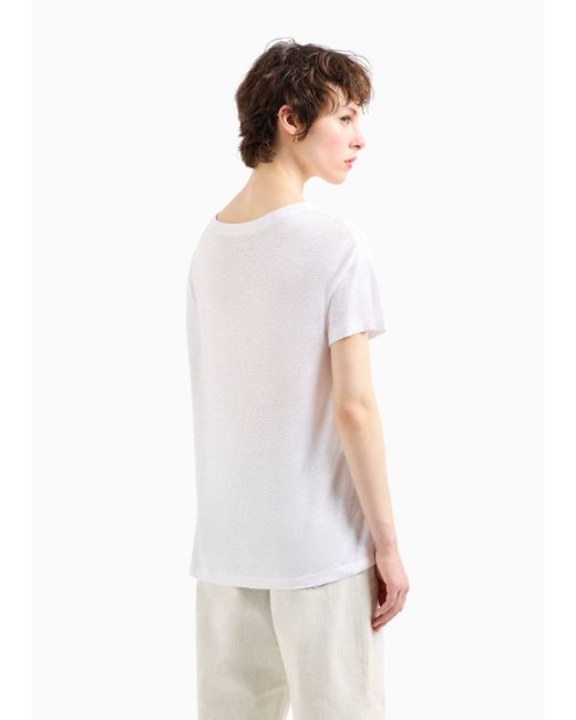 Armani Exchange White Relaxed Fit Viscose And Linen T-shirt With Print