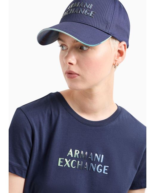 Armani Exchange Blue Cotton Peaked Hat With Logo