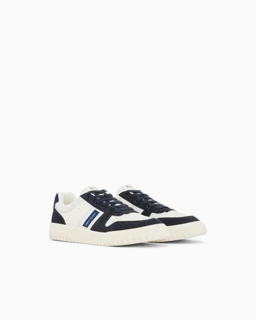 ARMANI EXCHANGE White Suede & Mesh Urban Runner Sneakers for men