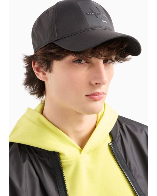 Armani Exchange Black Hat With Visor In Asv Recycled Fabric for men