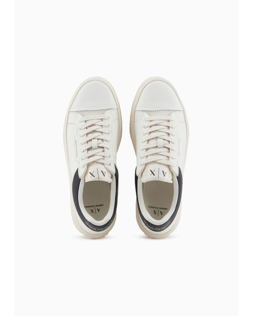 Armani Exchange White Hammered Leather Sneakers With Contrasting Back for men