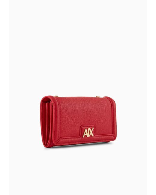 Armani Exchange Red Wallet On Chain In Matelassé Fabric With Asv Logo