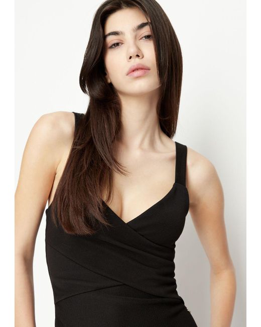 Armani Exchange Black Midi Body Con Wrap Dress