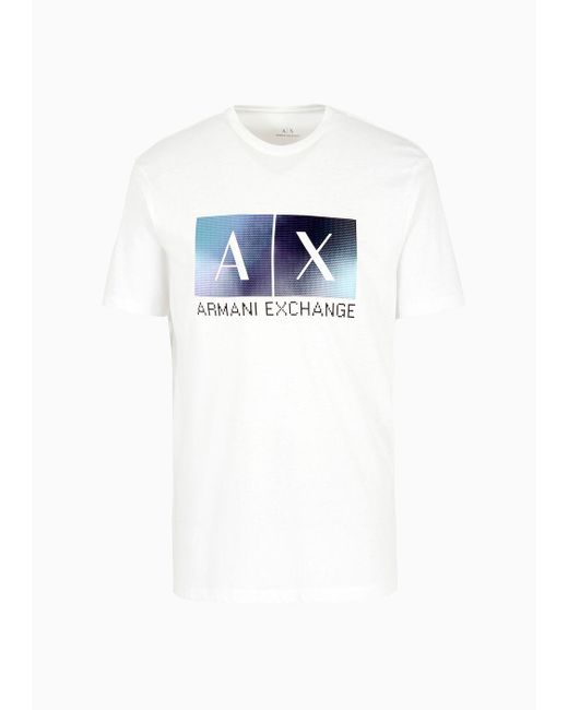 Armani Exchange White Regular Fit Cotton T-shirt With Maxi Logo Print for men