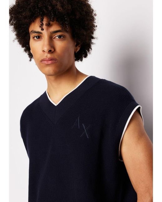 Armani Exchange Blue V-neck Vest In Asv Organic Cotton for men
