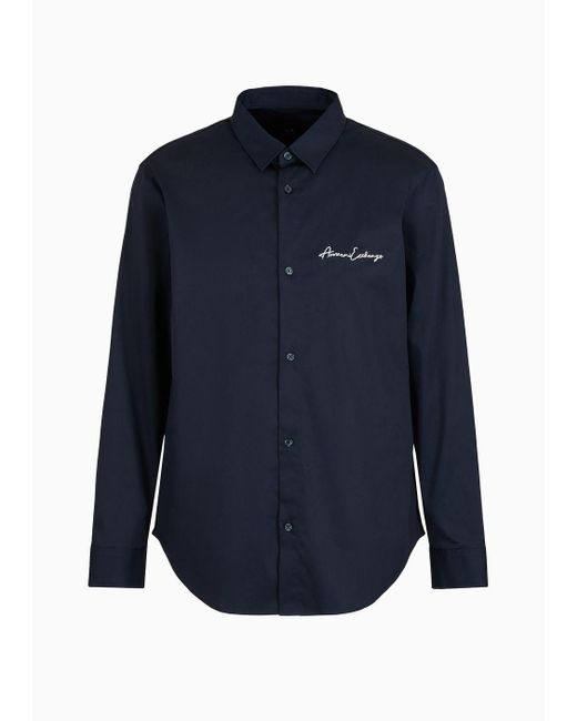 Camicia Regular Fit In Cotone Satinato Stretch di Armani Exchange in Blue da Uomo