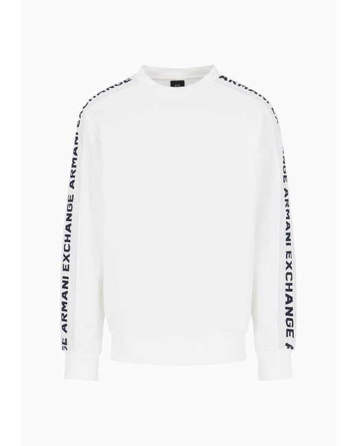 Armani Exchange White Cotton Blend Sweatshirt With Logo Tape for men