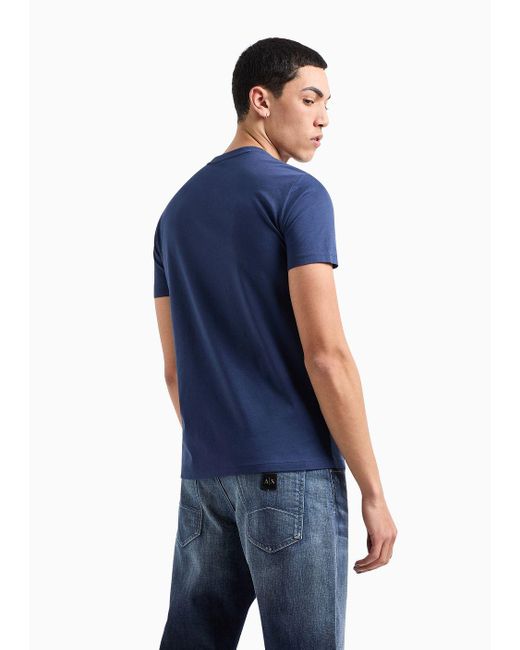 T-shirt Slim Fit In Jersey Di Cotone Con Stampa Tonda di Armani Exchange in Blue da Uomo