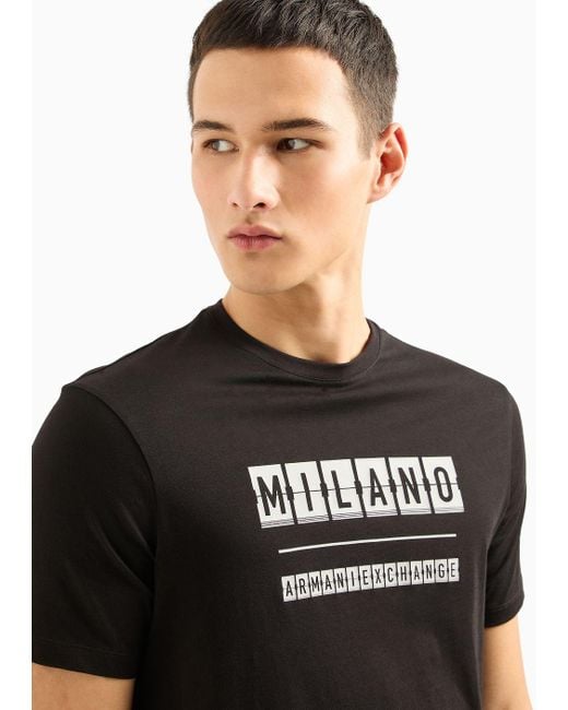 T-shirt Regular Fit In Jersey Con Stampa Logo A Contrasto di Armani Exchange in Black da Uomo