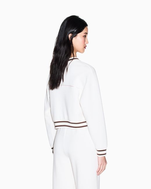 ARMANI EXCHANGE White Cropped Sweatshirt With Zip And Contrasting Profiles
