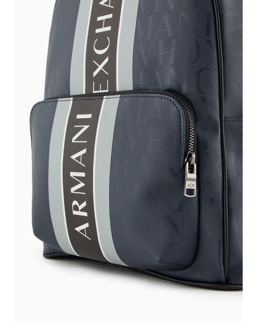 Armani Exchange Rucksack Mit Allover-schriftzug Und Zweifarbigem Band Mit Logo in Blue für Herren
