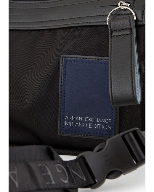 Armani Exchange Black Shoulder Bag With Logo Patch In Asv Recycled Fabric for men