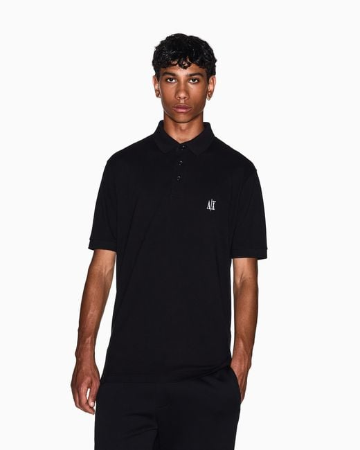 ARMANI EXCHANGE Black Regular Fit Cotton Polo Shirt for men