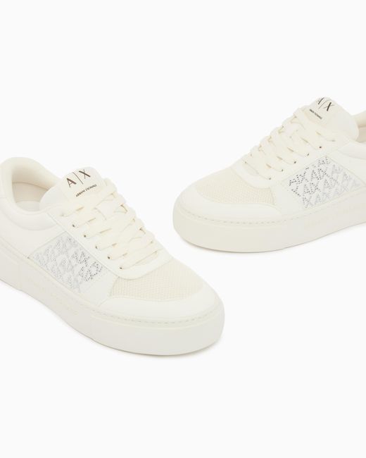 ARMANI EXCHANGE White Lace-Up Low-Top Sneakers