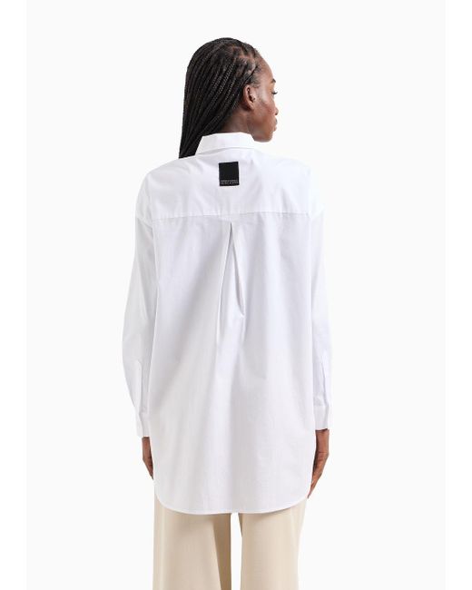 Armani Exchange White Long Shirt In Asv Organic Cotton Poplin