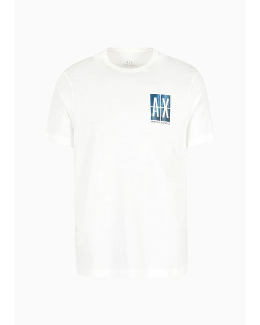 Armani Exchange White Regular Fit Cotton T-shirt With Logo Print On The Chest for men