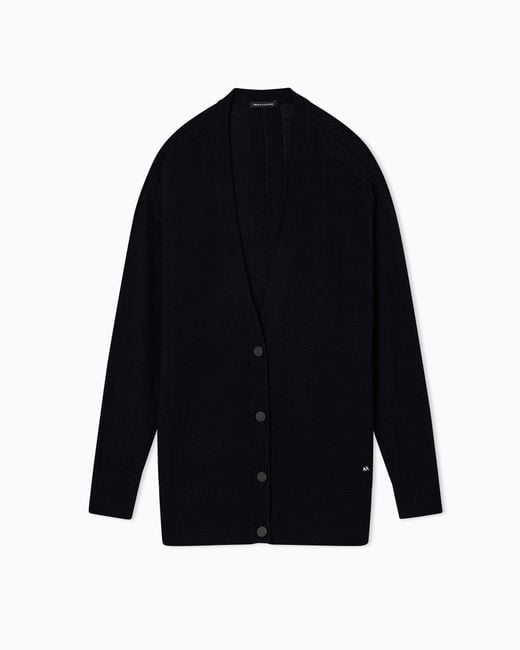 ARMANI EXCHANGE Blue Oversized Wool Blend Cardigan