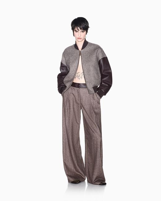 ARMANI EXCHANGE Brown Blouson Jacket Fit Recycled Herringbone Wool Coated Trim