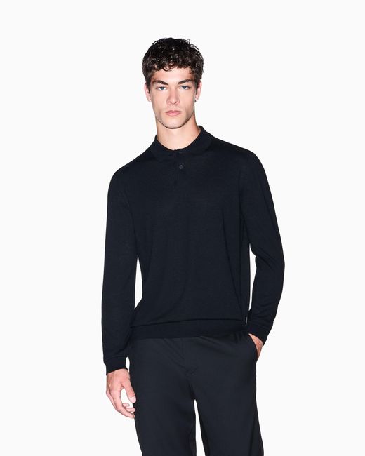 ARMANI EXCHANGE Blue Regular Fit Knit Polo for men
