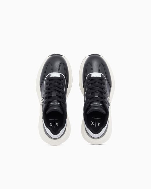 ARMANI EXCHANGE White Sneakers With Nappa Pillow And Metal Suede
