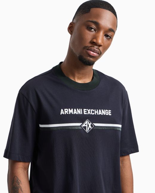 ARMANI EXCHANGE Blue Regular Fit T-Shirt With Logo Print for men