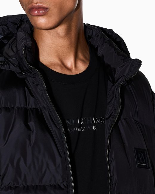 ARMANI EXCHANGE Blue Hooded Down Jacket With An Ultralight Quilted Design Icon for men